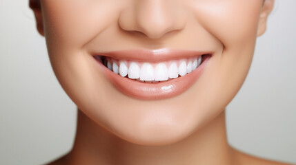 Fototapeta premium Young woman's smile. Beautiful white teeth. Dental care, dental concept.