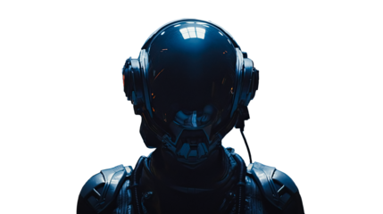 Epic Sci-Fi Adventure Warrior Robot in a Glowing-Eyed High-Tech Spaceship, sci-fi concept, advanced technology in Cybernetic Ai Robot for ad, social media, web, cover, promotion.