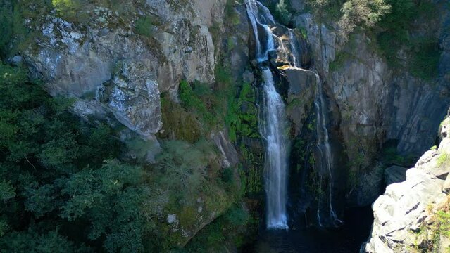 Fervenza do Toxa (Toxa Waterfall) Seen From The Air During Summer In Silleda, Pontevedra, Spain. - aerial