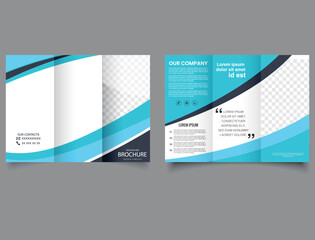 Tri fold wave brochure layout. Blue and white flyer. For design and print. Easy to edit.