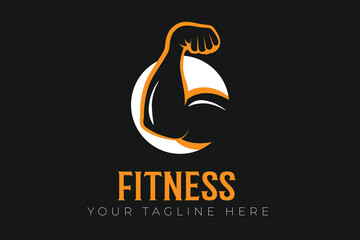 Vector fitness muscular biceps lineart gym logo design template