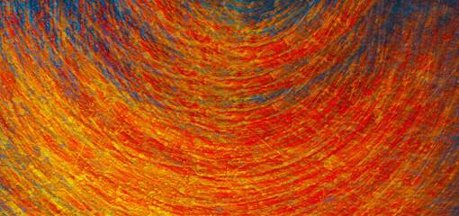 A surrealist red and gold swirling abstract painted canvas effect