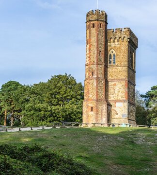 Leith Hill Tower was built in 1765 by Richard Hull. The top of Leith Hill Tower is the highest point in south-east England at 1,029ft. Shot 11 September 2023.