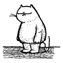 Sketch of a fat cat that sits on the bottom, coloring book, isolated object on a white background, cartoon illustration, vector, stock illustration