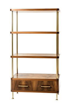 a mid-century modern shelving unit isolated on a transparent background, generative ai