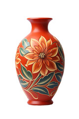 a painted terracotta vase isolated on a transparent background, generative ai