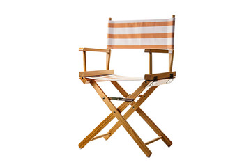 a striped directors chair folded up isolated on a transparent background, generative ai