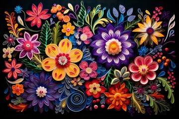 Fototapeta na wymiar Paper Blossoms: Vibrant Carved Paper Floral Composition, Generat