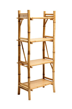 a tall bamboo storage shelf unit isolated on a transparent background, generative ai