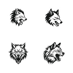 Aggressive and Danger Wolf logo icon set Modern black wolf logo collection