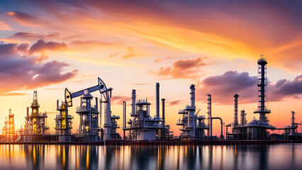 Obraz premium oil refinery at sunset