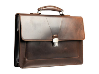 Vintage brown leather briefcase isolated on transparent or white background, png