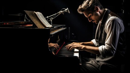 Man Playing Instrumental Music Piano Keyboard - obrazy, fototapety, plakaty