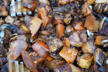 Close up shot of roasted pork meat