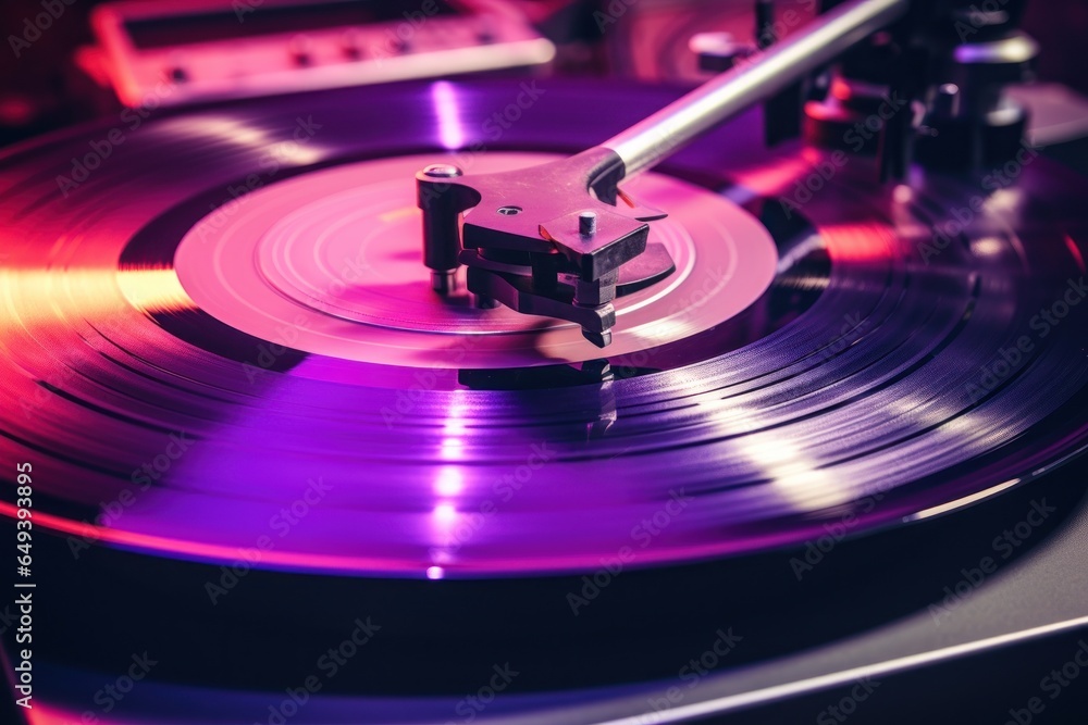 Aufkleber a detailed view of a record spinning on a turntable. perfect for music enthusiasts or djs looking fo