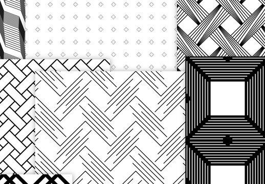 Seamless Pattern Collection with Simple Black and White Geometric Shapes