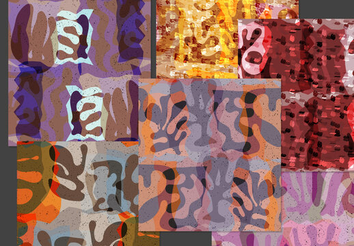 Seamless Pattern Set With Textured Matisse Shapes