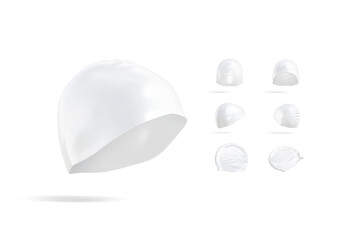 Blank white sport swim cap mockup, different views
