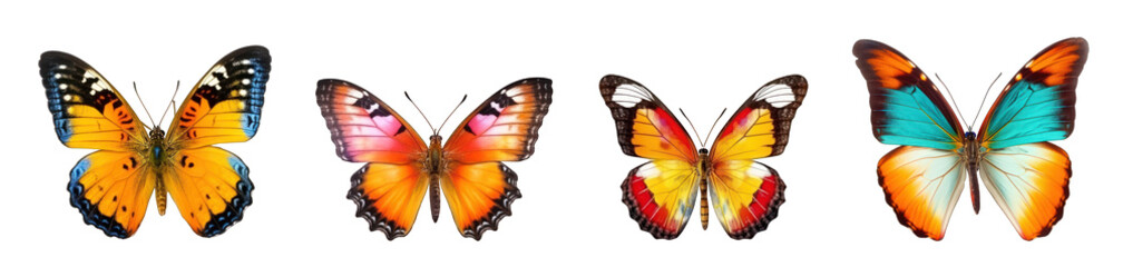 Beatiful and colorful butterflies isolated on transparent background generative ai