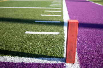 professional touchdown marker and field dashes on turf field