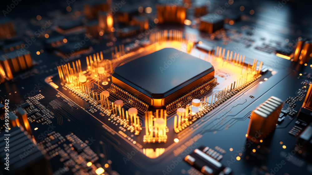 Poster closeup background of motherboard. circuit cpu microchip digital. ai generative illustration