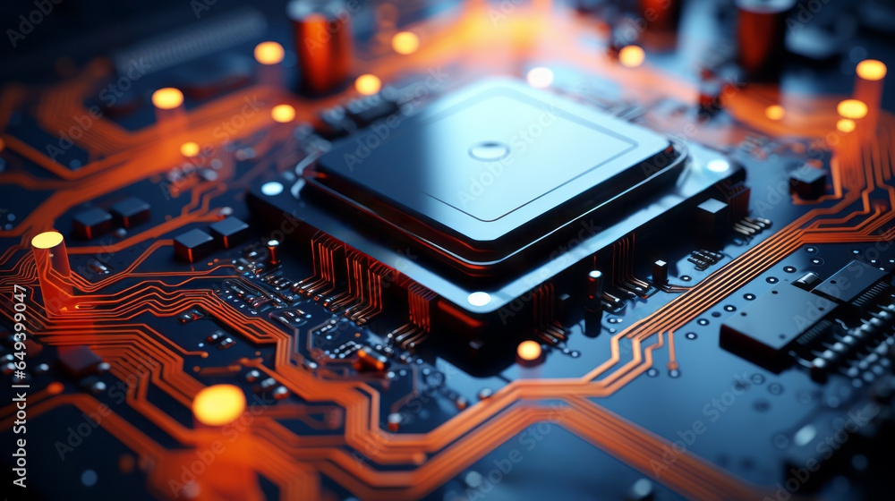 Poster closeup background of motherboard. circuit cpu microchip digital. ai generative illustration