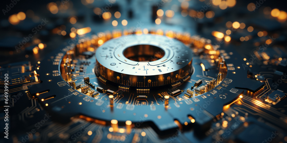 Poster closeup hardware background of motherboard. circuit cpu microchip digital. concept of technology. ai