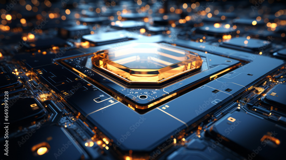 Poster closeup hardware background of motherboard. circuit cpu microchip digital. concept of technology. ai