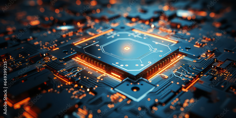 Poster closeup hardware background of motherboard. circuit cpu microchip digital. concept of technology. ai