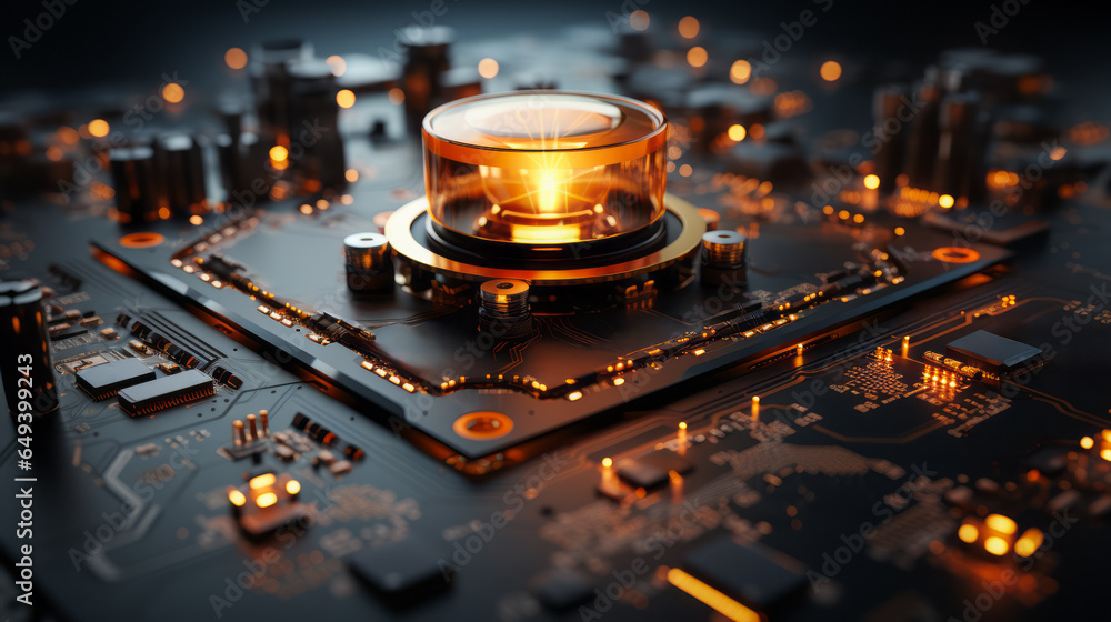 Aufkleber closeup hardware background of motherboard. circuit cpu microchip digital. concept of technology. ai