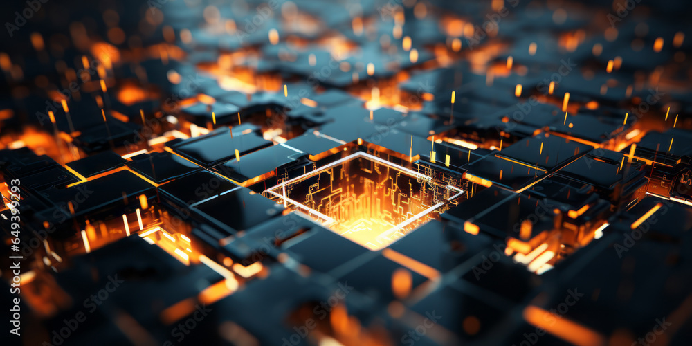 Poster closeup hardware background of motherboard. circuit cpu microchip digital processor. concept of tech