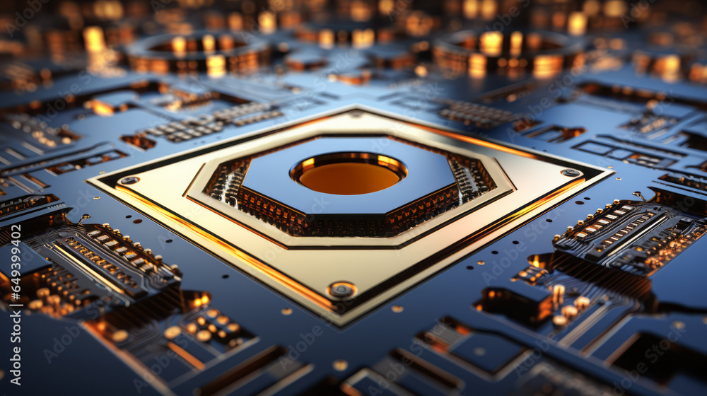 Poster closeup hardware background of motherboard. circuit cpu microchip digital processor. concept of tech