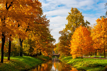 Obvodny canal in autumn in Alexander park, Tsarskoe Selo (Pushkin), Saint Petersburg, Russia
