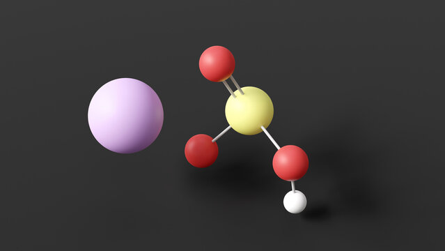 sodium bisulfite molecule, molecular structure, food additive e222, ball and stick 3d model, structural chemical formula with colored atoms