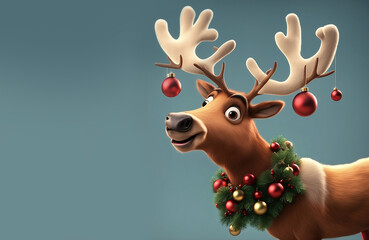 Cute Christmas reindeer with blue background