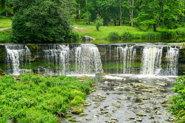 Jagala Waterfall in Northern Estonia, highest natural waterfall in Estonia on sunny summer day