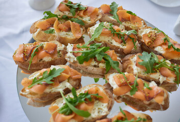 Sandwich with smoked salmon, tomato and parsley. Concept for healthy nutrition.