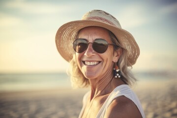 Happy elder woman on the beach