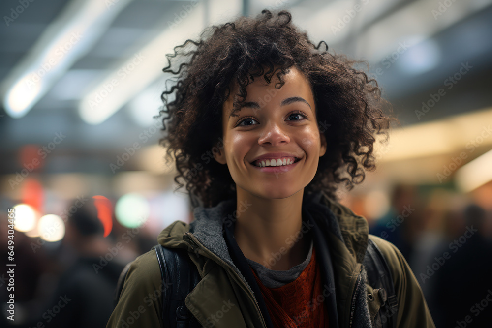 Poster a close-up of a consumer's face expressing delight after a positive shopping experience. generative 
