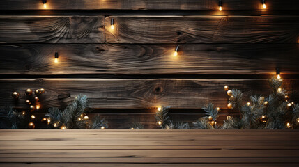 Christmas decoration on wooden background, flat lay. Space for text