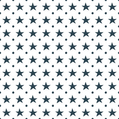 Navy blue stars and dots on a white background. Modern Scandinavian style pattern is festive and cheerful. Monochromatic seamless vector geometric design. Funky Christmas and New Year design.