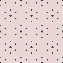 Pastel pink and navy blue geometric pattern with polka dots as floral motifs. Luxurious Scandinavian style neutral geometry flower design. Minimal and simple dotty seamless vector design.