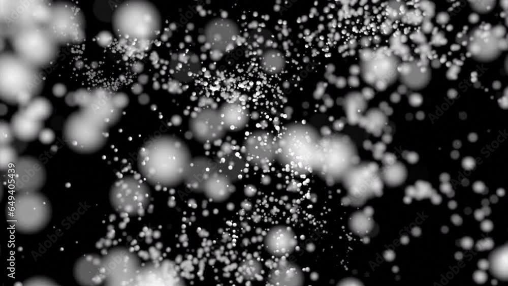 Poster vortex of particles in stream on black background. design. colored particles move in live stream of 
