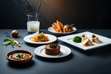 Traditional Italian cuisine on dark background.