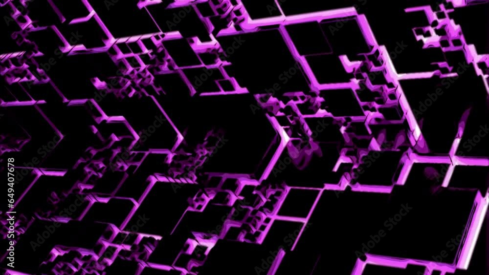Poster moving space with cyber square pattern. design. neon pattern with squares in moving tunnel on black 