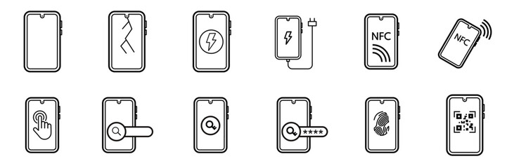 smartphone icon set, mobile phone.