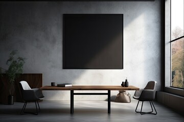 blank projector screen and table top in interior modern room Generative AI