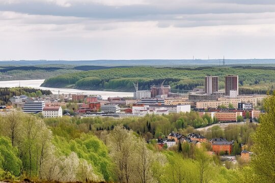 Panoramic sight of Skellefteå city in Sweden. Generative AI