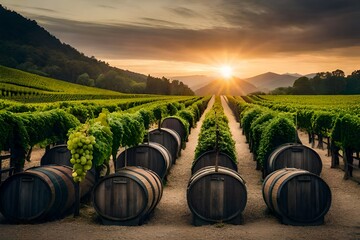 Winery with grape bunches destined for wine production - obrazy, fototapety, plakaty