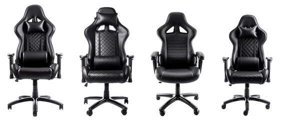 Black gaming chairs isolated on transparent background generative ai